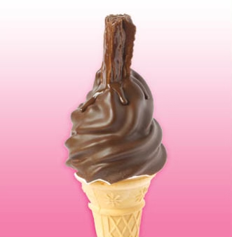 Soft serve ice cream with chocolate dip and flake